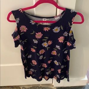 Old Navy navy blue cold shoulder floral top